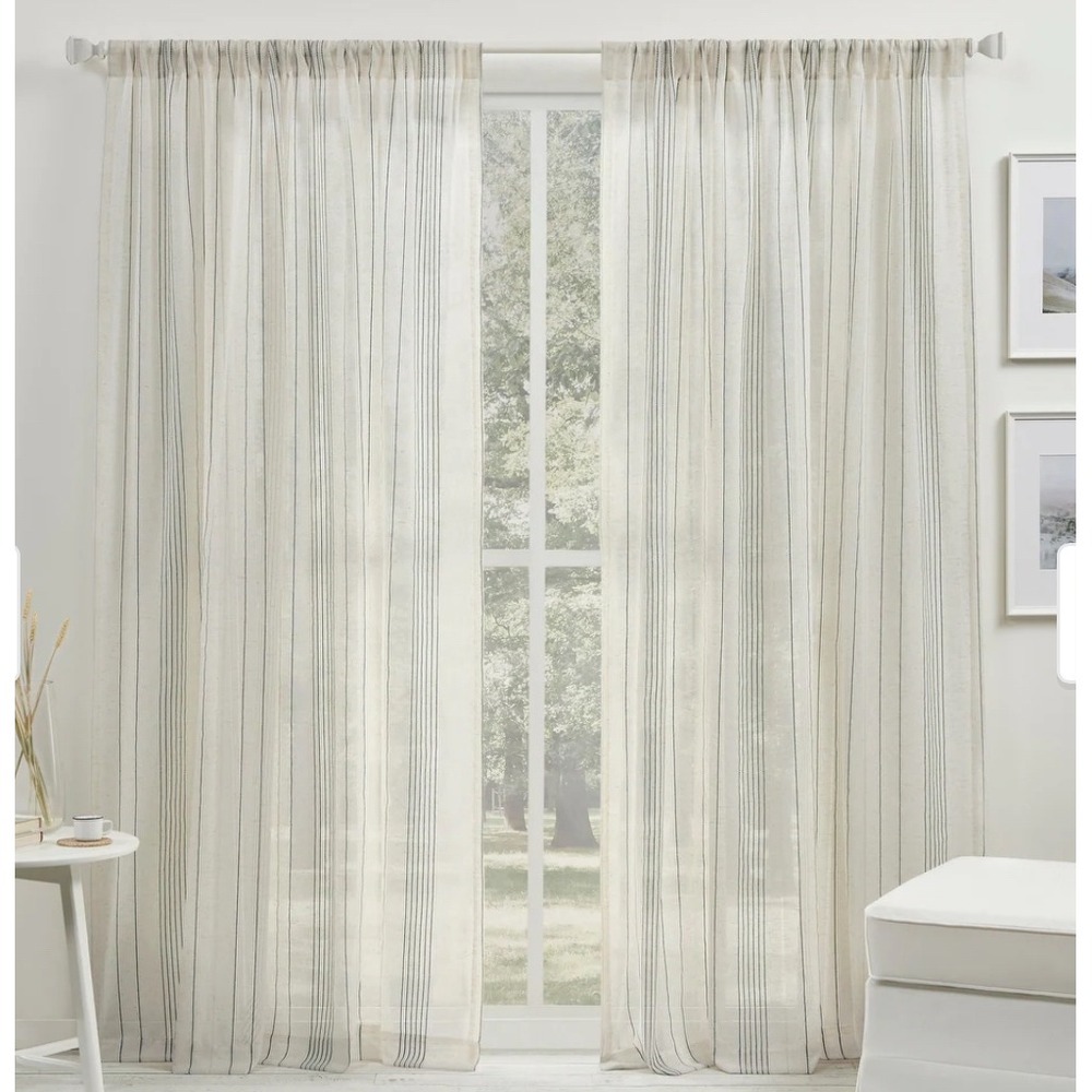 Lauren Ralph Lauren Cameron Sheer Rod Pocket Curtain Panel 84x96 Striped Cream